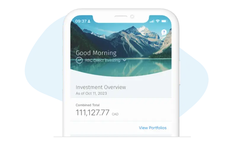 Cell phone showing RBC’s mobile trading and investing platform