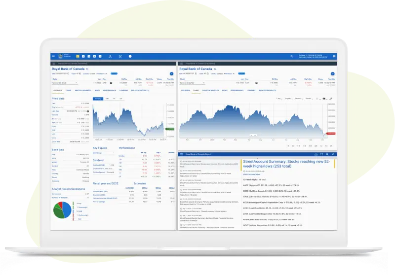 Online trading and investing dashboard